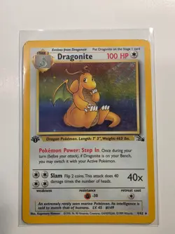 Pokemon TCG Fossil Dragonite Holo Card #4/62 First Edition - Image 1