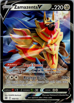 Zamazenta V - 105/172 - Pokemon Brilliant Stars Sword & Shield Rare Card NM - Image 1