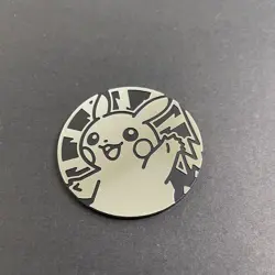Pikachu Coin 2” Token Silver Plastic Black Pokemon TCG - Image 1