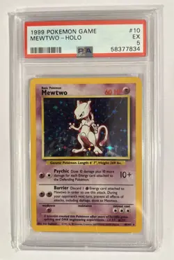 1999 Base Set Pokemon TCG Mewtwo Holo PSA 5 Graded Excellent 10/102 - Image 1