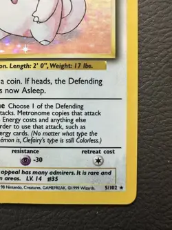 Pokemon TCG Clefairy Base Set 5/102 Holo Unlimited Holo - Image 5