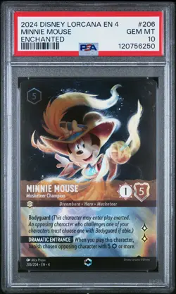 DISNEY LORCANA EN4 ENCHANTED #206 MINNIE MOUSE - MUSKETEER CHAMPION PSA 10 - Image 1
