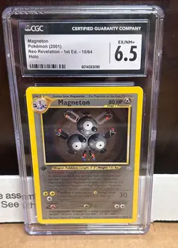 Pokemon CGC 6.5 Magneton Holo 2001 1st Edition Neo Revelation #10 - Image 1