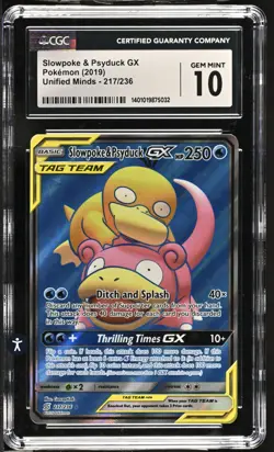 Pokemon CGC 10 Slowpoke & Psyduck GX 217/236 Unified Minds Full Art Mint PSA - Image 1
