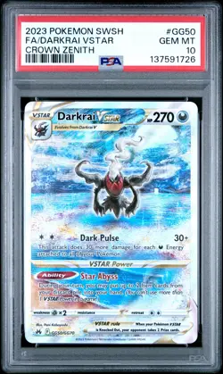 2023 POKEMON SWORD & SHIELD CROWN ZENITH #GG50 FULL ART/DARKRAI VSTAR PSA 10 - Image 1