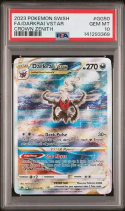 2023 POKEMON SWORD & SHIELD CROWN ZENITH #GG50 FULL ART/DARKRAI VSTAR PSA 10 - Image 1