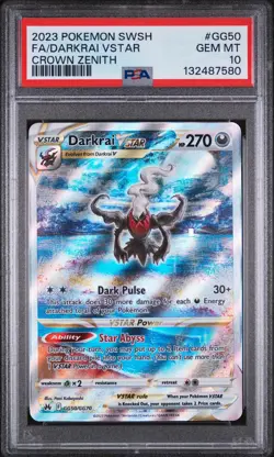 2023 POKEMON SWORD & SHIELD CROWN ZENITH #GG50 FULL ART/DARKRAI VSTAR PSA 10 - Image 1