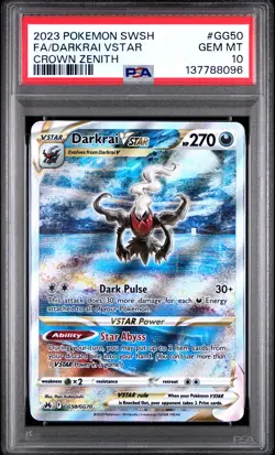 2023 POKEMON SWORD & SHIELD CROWN ZENITH #GG50 FULL ART/DARKRAI VSTAR PSA 10 - Image 1