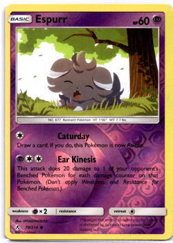 Pokemon TCG Espurr 79/214 Unbroken Bonds Reverse Holo Rare Near Mint - Image 1