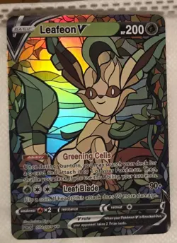 Beautiful Stained Glass Fan Art Leafeon Pokemon Card - Image 1