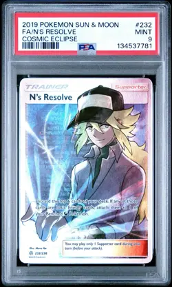 2019 POKEMON SUN & MOON COSMIC ECLIPSE #232 FULL ART/N'S RESOLVE PSA 9 - Image 1