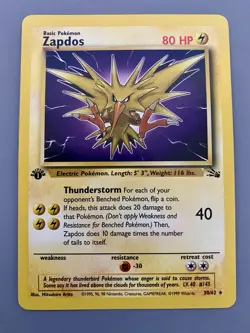 1st Edition Zapdos 30/62 Fossil Set Rare Vintage 1999 Pokemon Card - NM - Image 1