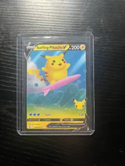 Pokemon TCG Surfing Pikachu v Celebrations Holo Ultra Rare Card 008/025 - Image 1