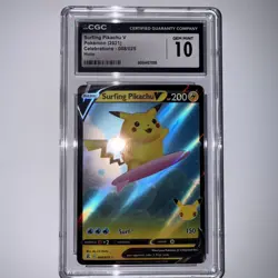 Pokemon 2021 Surfing Pikachu V 008/025 Holo Celebrations GEM MINT CGC 10 - Image 1
