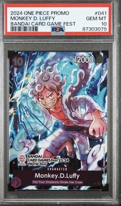 2024 ONE PIECE PROMOS 041 MONKEY D. LUFFY BANDAI CARD GAME FEST PSA 10 ENGLISH - Image 1