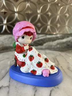 Hand Painted Strawberry Shortcake Girl Altered Precious Moment, One Of A Kind - Image 1