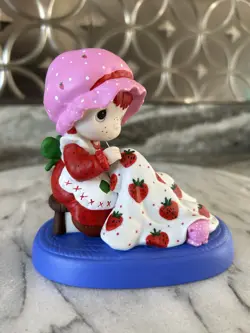 Hand Painted Strawberry Shortcake Girl Altered Precious Moment, One Of A Kind - Image 3