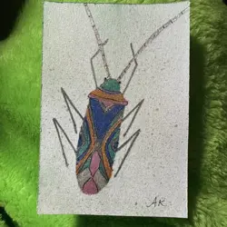 Shimmer Bug ACEO One Of A Kind Hand Painted Art Card By Amy Kurpa - Image 1
