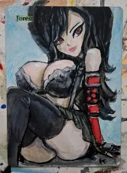 Altered MtG Hand Painted Forest One Of A Kind Anime Girl - Image 1