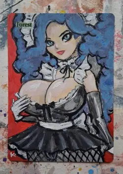 Altered MtG Hand Painted Forest One Of A Kind Anime Girl - Image 1