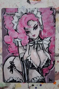 Altered MtG Hand Painted Swamp Maid One Of A Kind Anime Girl - Image 1