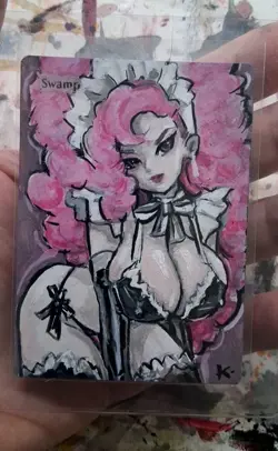 Altered MtG Hand Painted Swamp Maid One Of A Kind Anime Girl - Image 2