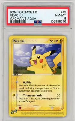 2004 POKEMON EX TEAM MAGMA VS TEAM AQUA #43 PIKACHU PSA 8 - Image 1
