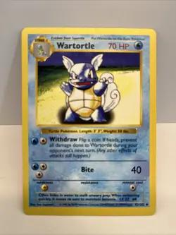 Pokemon Wartortle 42/102 Uncommon Shadowless Base Set Regular WOTC 1999 Stage 1 - Image 1