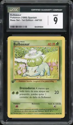 1999 Pokemon SPANISH 1st Edition Base Set Bulbasaur 44/102 CGC 9 MINT - Image 1