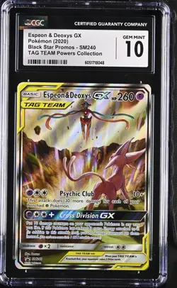 CGC 10 - Espeon & Deoxys GX SM240 - Black Star Promo Pokemon Sun & Moon Tag Team - Image 1
