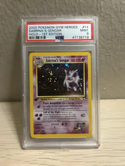 MINT- PSA 9 🌀SWIRL 1st Edition Sabrina's Gengar Holo Gym Heroes WOTC Pokemon - Image 1