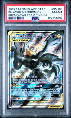 2019 POKEMON SM BLACK STAR PROMO #SM168 FULL ART/PIKACHU & ZEKROM GX PSA 8 - Image 1