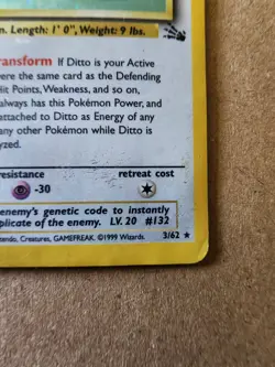 Pokemon TCG Ditto Fossil 3/62 1st Edition Holo Rare Card - Image 3
