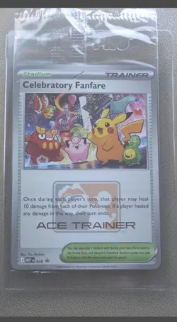 Pokemon Celebratory Fanfare - Ace Trainer Rewards Promo Card In Hand - Image 1