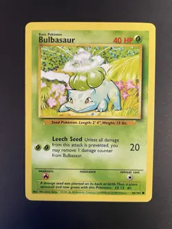 Pokemon Bulbasaur 44/102 Base Set Regular English 1999 Common Card - Image 1