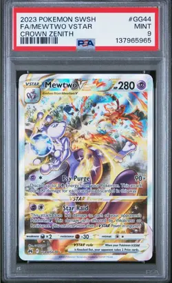 PSA 9 Mewtwo VStar GG44/GG70 Crown Zenith Alternate Art Pokemon Card FA 2023 - Image 1