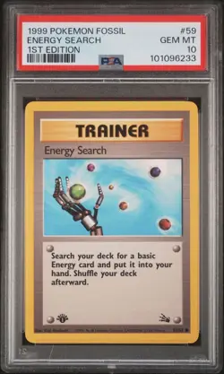 1999 Pokemon 1st Edition Fossil #59 Energy Search PSA 10 Card GEM MINT Free Ship - Image 1