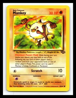 💥 Mankey 55/64 Jungle Set Non Holo Foil Pokemon 1999 Vintage Card - Image 1