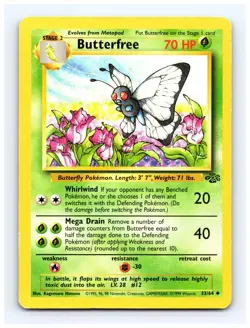 💥 Butterfree 33/64 Jungle Non Holo Foil Pokemon 1999 Vintage Card - Image 1