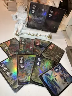 MTG FOIL Ukiyo-e Art Kamigawa Neon Dynasty Basic Lands Full Set NM - Image 1