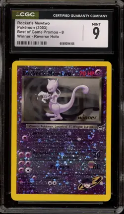 Pokemon Rocket's Mewtwo Best of Game Winner Reverse Holo Promo #8 CGC 9 Mint - Image 1