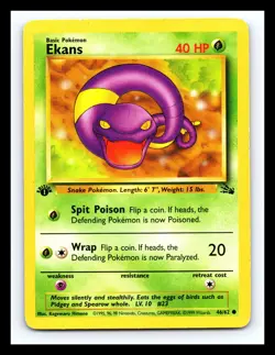 💥 Ekans 46/62 1st Edition Stamp Fossil Rare Non Holo Foil Pokemon 1999 Vintage - Image 1