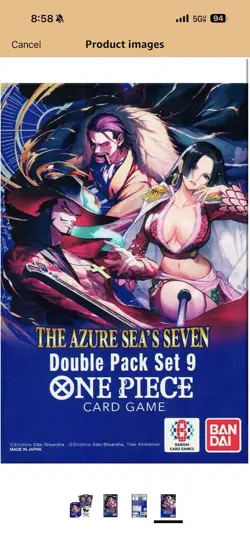 One Piece TCG: Double Pack Set 9 The Azure Sea's Seven - FACTORY SEALED! IN HAND - Image 2