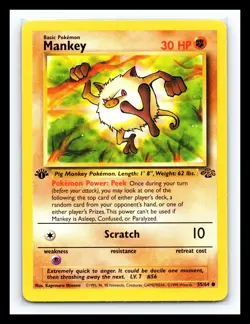 💥 Mankey 55/64 Jungle 1st Edition Stamp Non Holo Foil Pokemon 1999 Vintage - Image 1