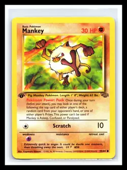 💥 Mankey 55/64 Jungle 1st Edition Stamp Non Holo Foil Pokemon 1999 Vintage - Image 1