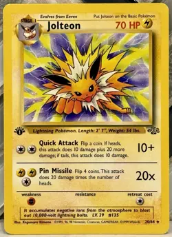 1st Edition Jolteon Non Holo Rare 20/64 LP. Vintage Pokemon TCG 1999 Jungle - Image 1