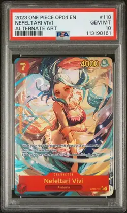 One Piece GRADED 2023 Nefeltari Vivi 118 OP04 AA Alternate Art GEM-MT 10 PSA - Image 1