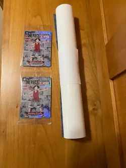 One Piece Monkey D Luffy US Voyage College Basketball Card (x2) and Poster - Image 1