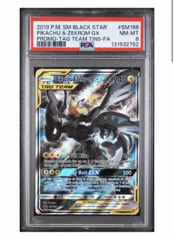 2019 POKEMON SM BLACK STAR PROMO #SM168 FULL ART/PIKACHU & ZEKROM GX PSA 8 - Image 1