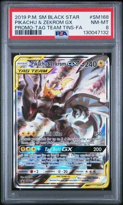 2019 POKEMON SM BLACK STAR PROMO #SM168 FULL ART/PIKACHU & ZEKROM GX PSA 8 - Image 1
